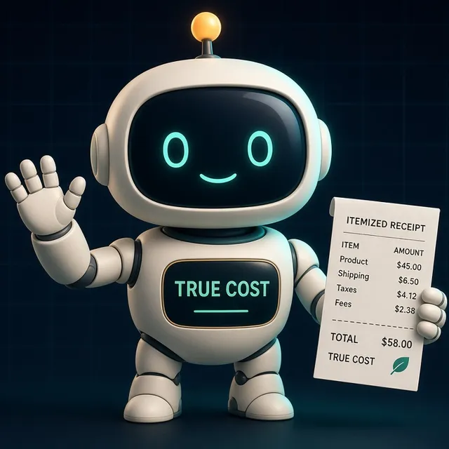 Tally, an illustrated AI robot host holding an itemized receipt